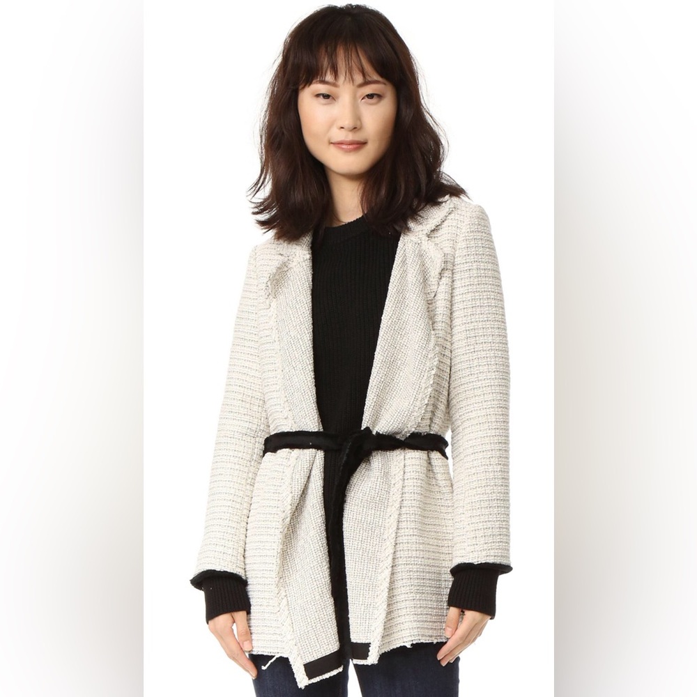 Theory Clairene R Carson Tweed fringe Jacket in white and black Size M $495